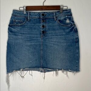 Old Navy Denim Mini Skirt Button Fly Frayed Hem Blue Size 12